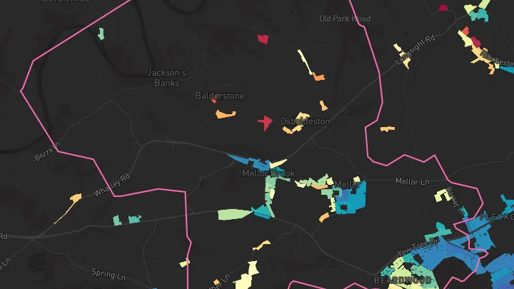House price heatmap showing property values across Mellor