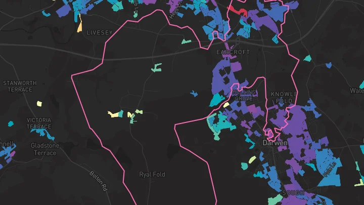 House price heatmap showing property values across Lower Darwen
