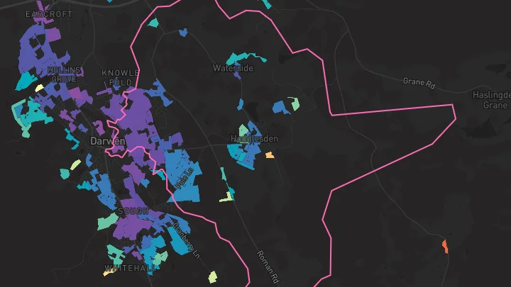 House price heatmap showing property values across Darwen