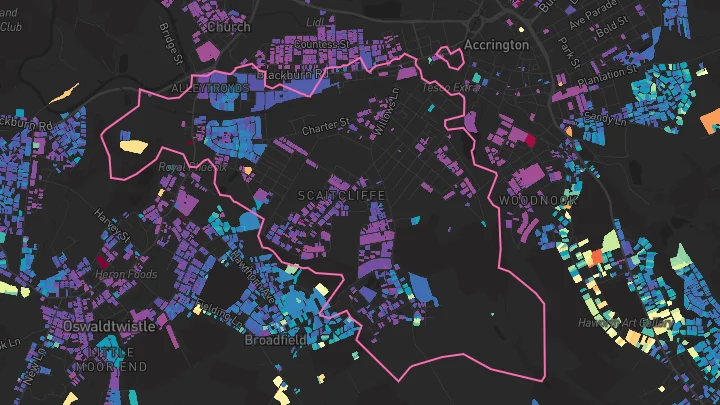 House price heatmap showing property values across Accrington