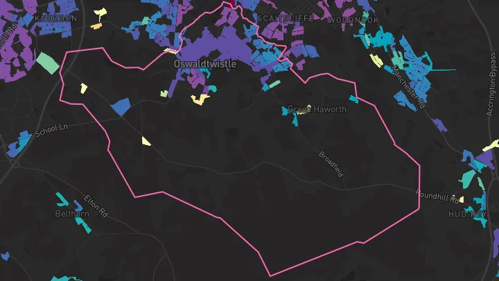 House price heatmap showing property values across Oswaldtwistle