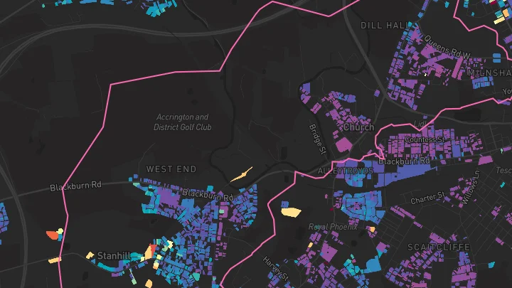 House price heatmap showing property values across Oswaldtwistle