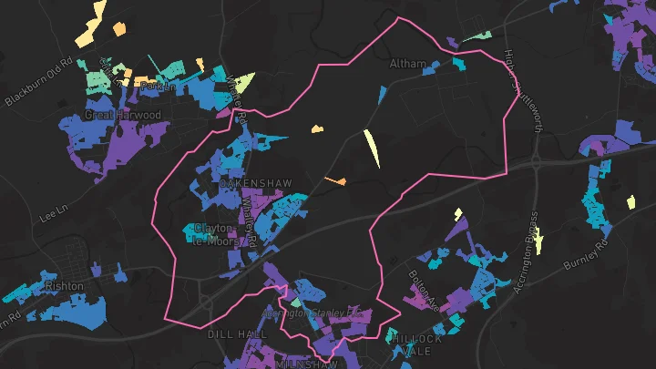 House price heatmap showing property values across Clayton Le Moors