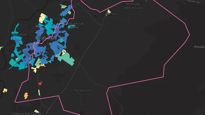 House price heatmap showing property values across Clitheroe