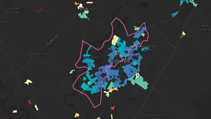 House price heatmap showing property values across Clitheroe