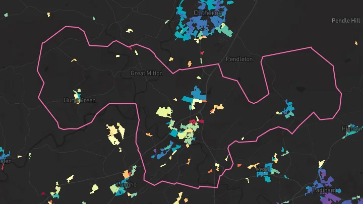 House price heatmap showing property values across Whalley
