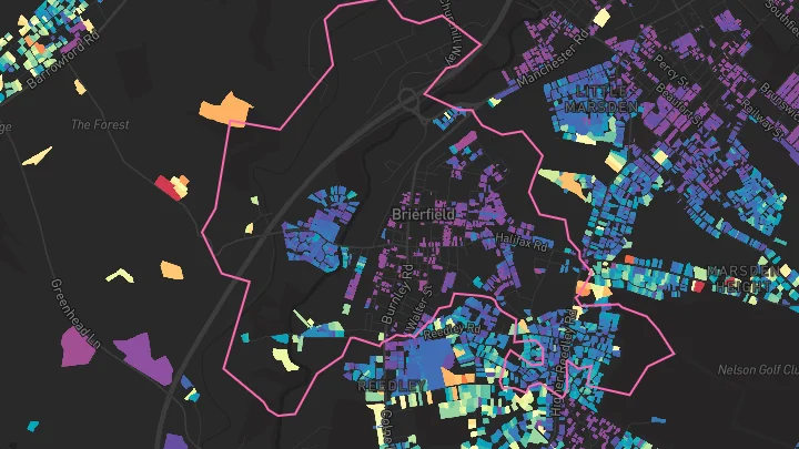 House price heatmap showing property values across Brierfield