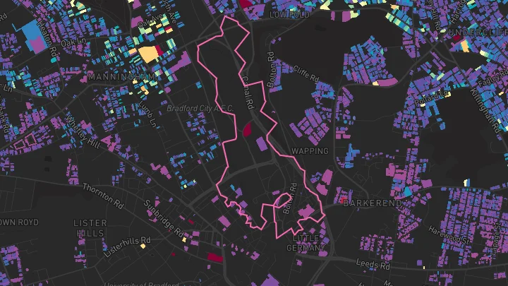 House price heatmap showing property values across Bradford