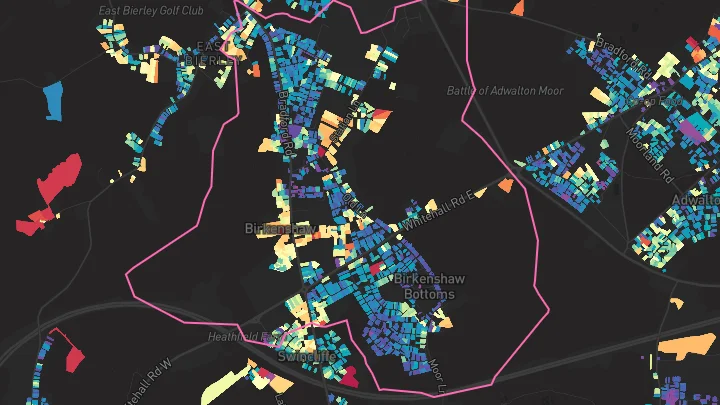House price heatmap showing property values across Birkenshaw