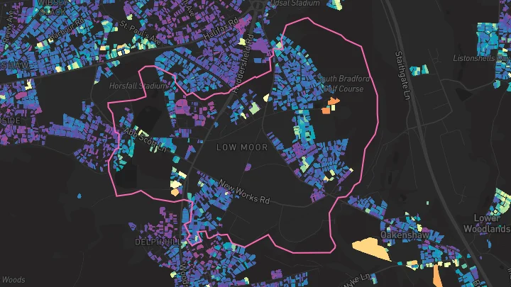 House price heatmap showing property values across Low Moor