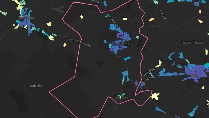 House price heatmap showing property values across Denholme