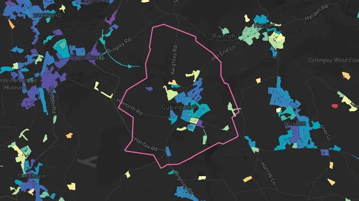 House price heatmap showing property values across Cullingworth