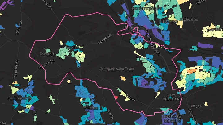 House price heatmap showing property values across Bingley