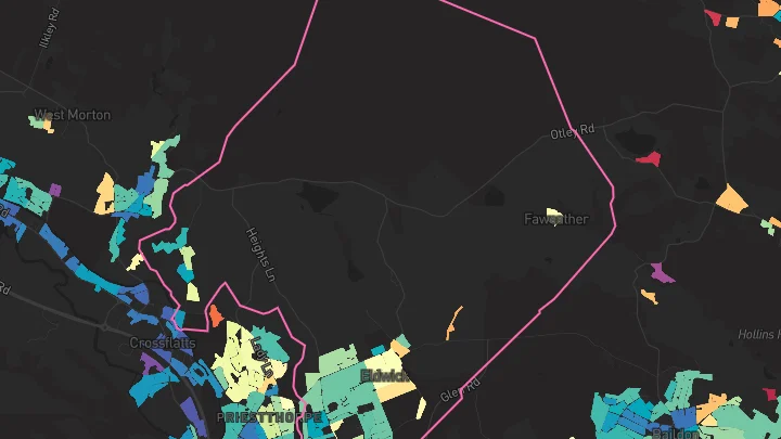 House price heatmap showing property values across Bingley
