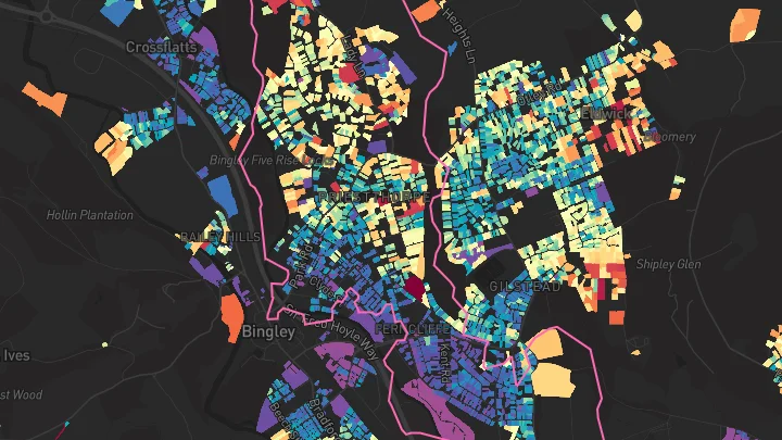 House price heatmap showing property values across Bingley
