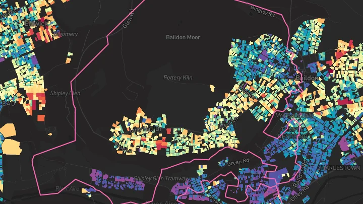 House price heatmap showing property values across Baildon