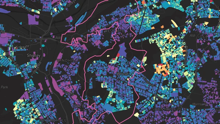 House price heatmap showing property values across Shipley