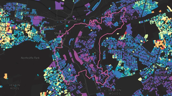 House price heatmap showing property values across Shipley
