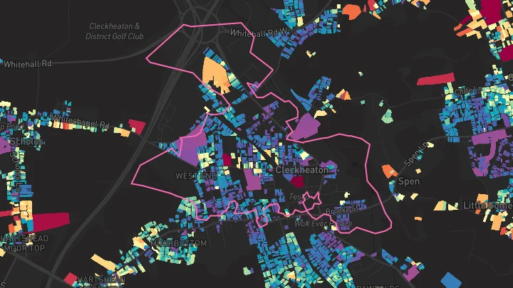 House price heatmap showing property values across Cleckheaton