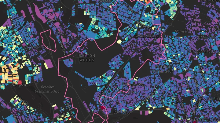 House price heatmap showing property values across Bradford