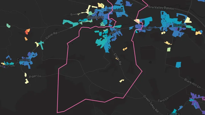 House price heatmap showing property values across Sutton In Craven