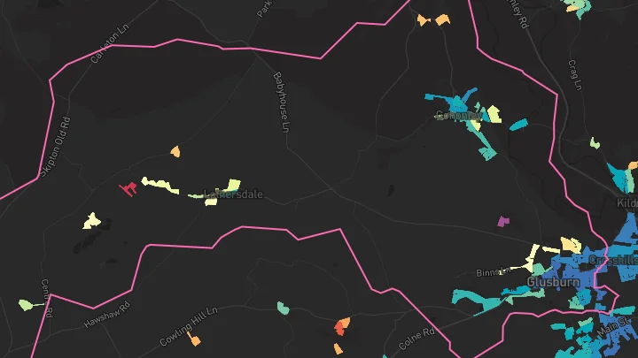 House price heatmap showing property values across Glusburn