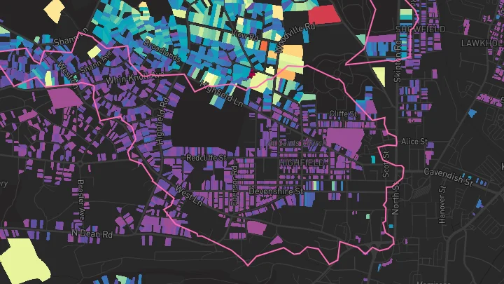 House price heatmap showing property values across Keighley
