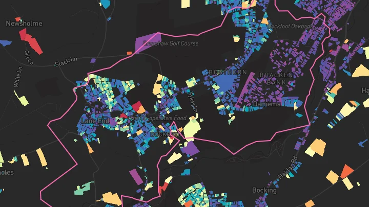 House price heatmap showing property values across Oakworth