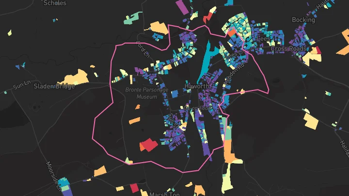 House price heatmap showing property values across Haworth