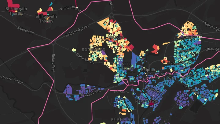 House price heatmap showing property values across Skipton