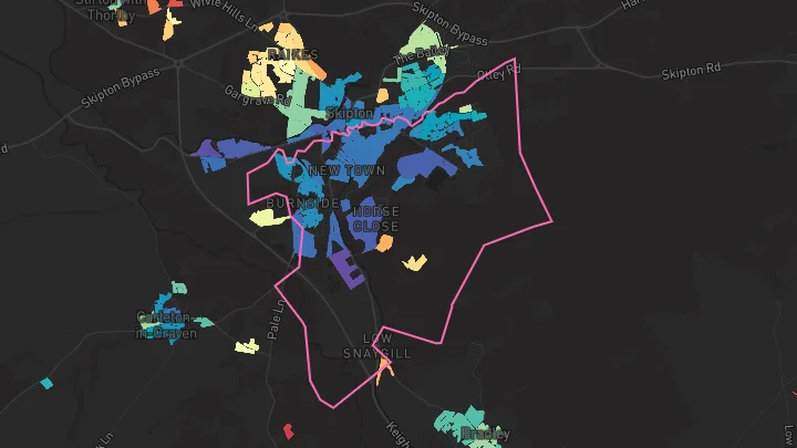 House price heatmap showing property values across Skipton