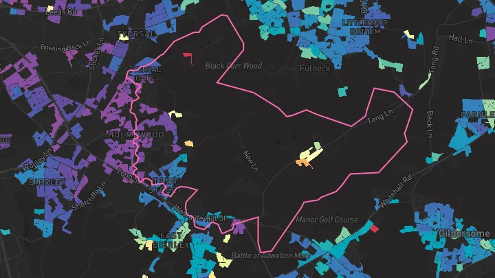 House price heatmap showing property values across Bradford