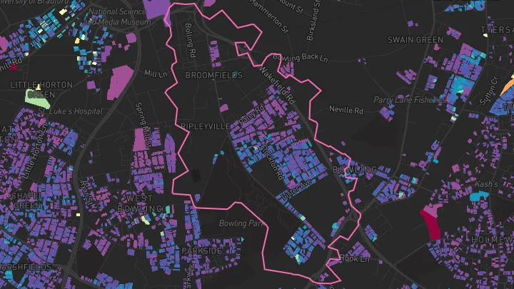 House price heatmap showing property values across Bradford