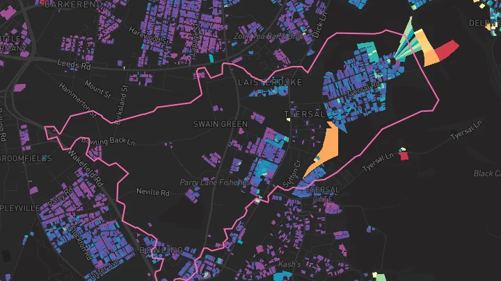 House price heatmap showing property values across Bradford