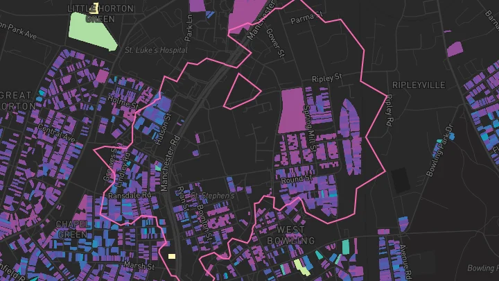 House price heatmap showing property values across Bradford