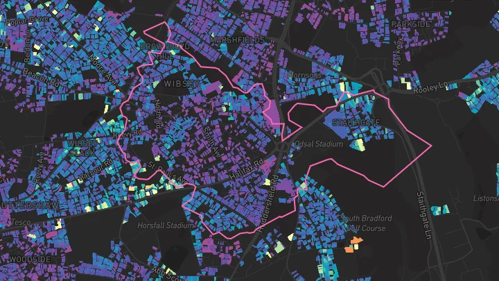 House price heatmap showing property values across Bradford