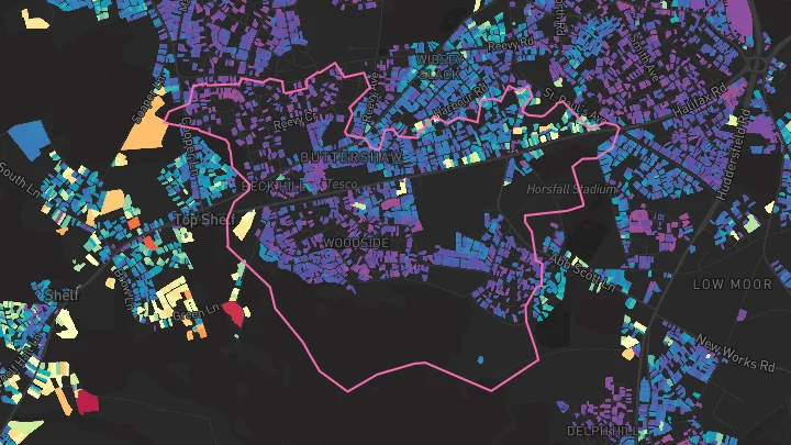 House price heatmap showing property values across Bradford