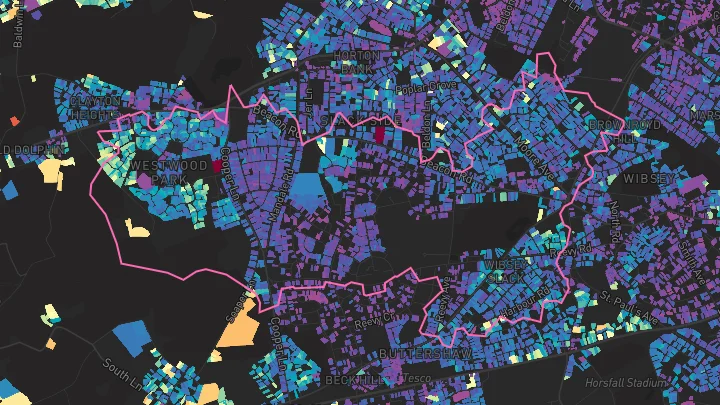 House price heatmap showing property values across Bradford