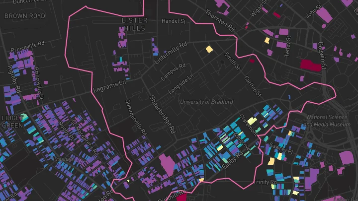 House price heatmap showing property values across Bradford
