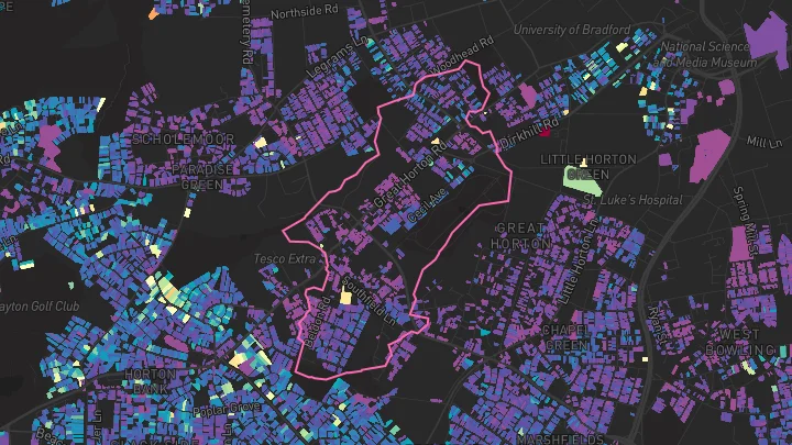 House price heatmap showing property values across Bradford