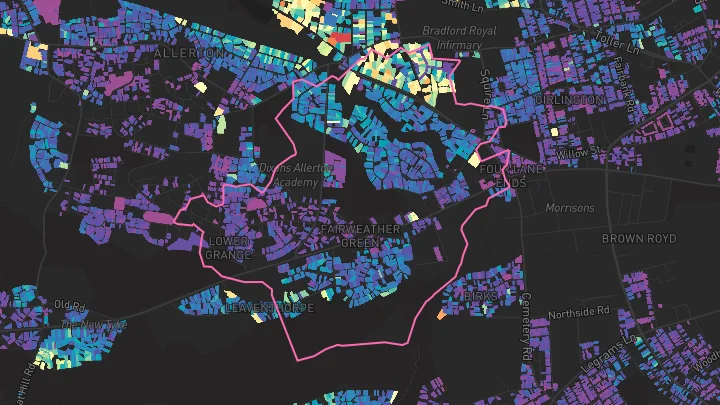 House price heatmap showing property values across Bradford