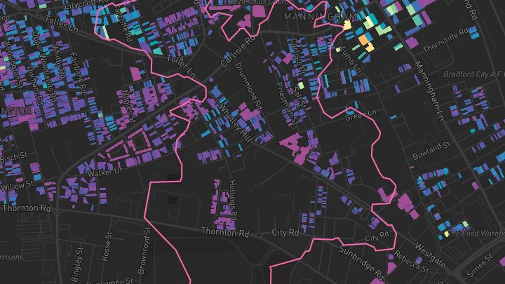 House price heatmap showing property values across Bradford