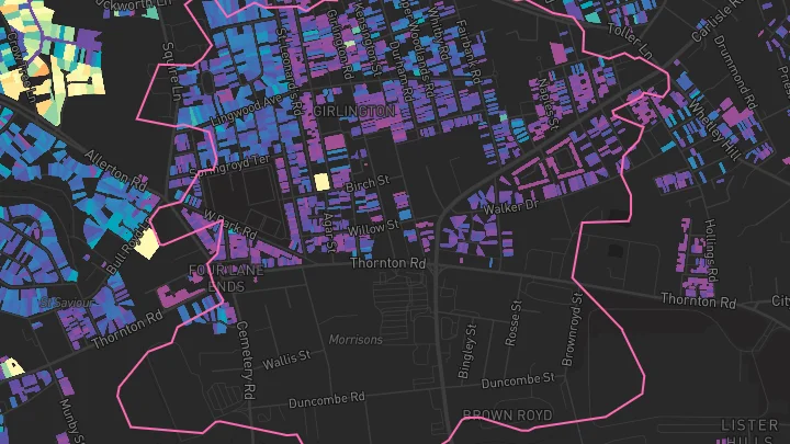 House price heatmap showing property values across Bradford