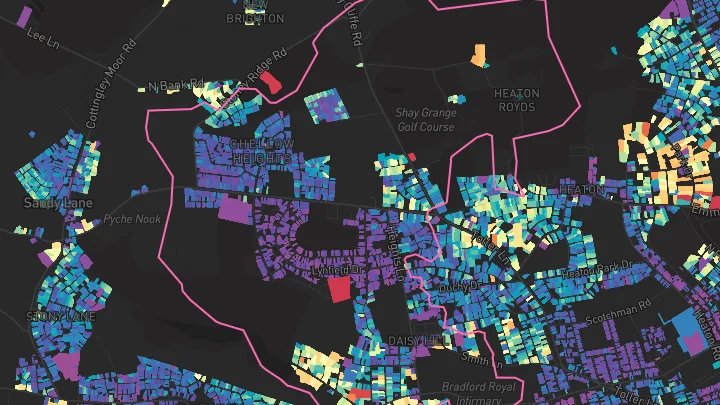 House price heatmap showing property values across Bradford