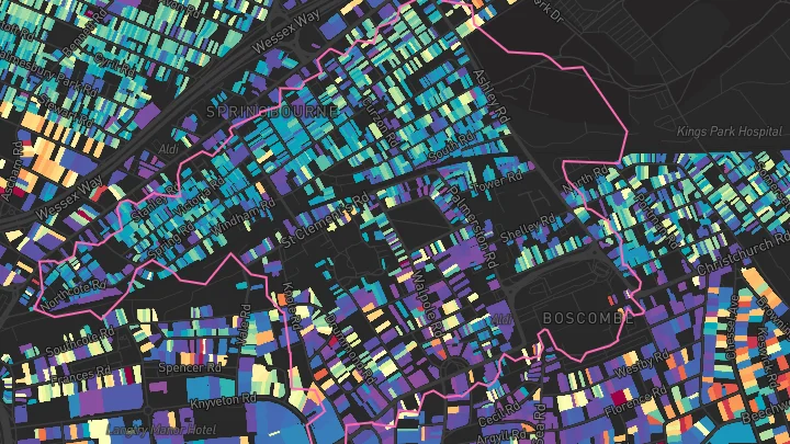House price heatmap showing property values across Bournemouth