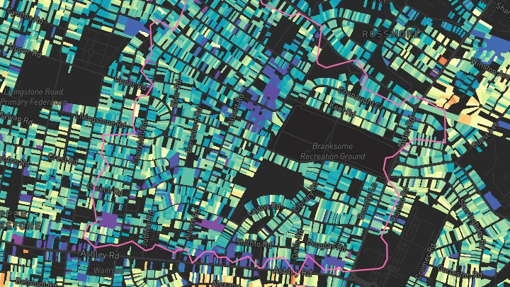 House price heatmap showing property values across Poole