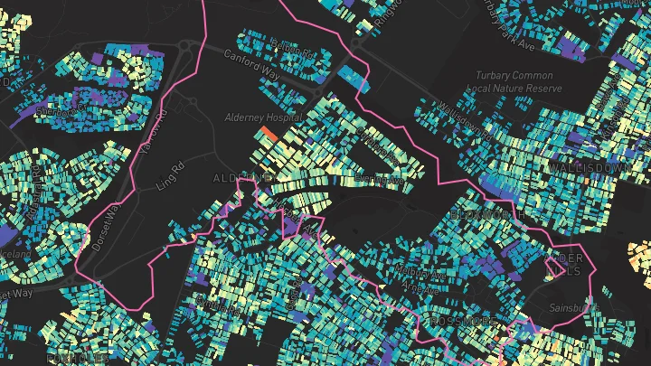 House price heatmap showing property values across Poole