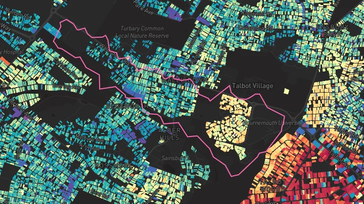House price heatmap showing property values across Poole