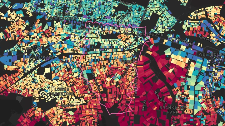 House price heatmap showing property values across Poole