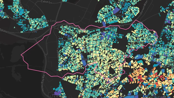 House price heatmap showing property values across Poole